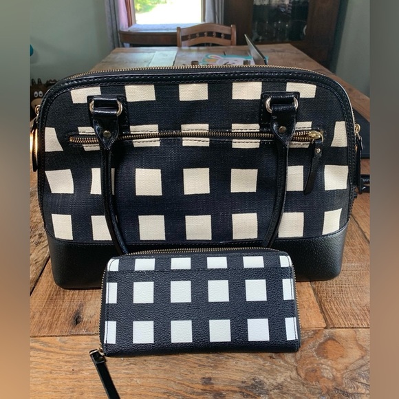 Kate Spade Black and Cream Check Pattern Handbag and Wallet Set - Picture 2 of 8